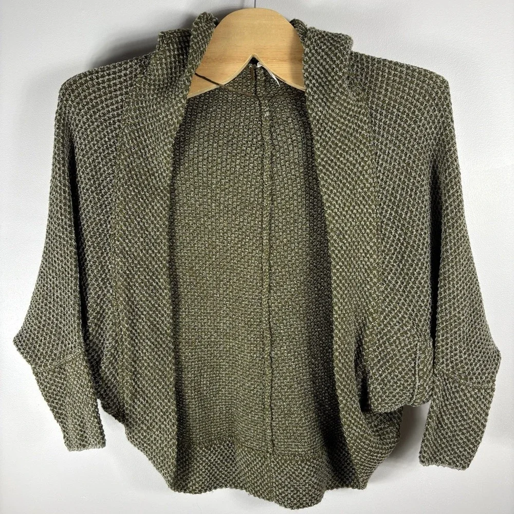Free People Women's Medium Green Coco Cocoon Wool Blend Hooded Cardigan Sweater